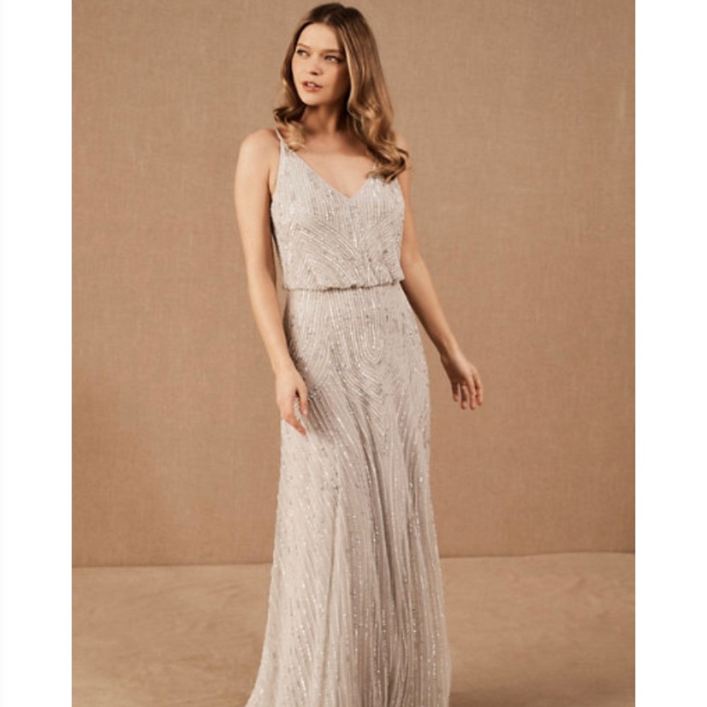 BHLDN Fidelia Beaded Dress- Color Fog- Size 16W